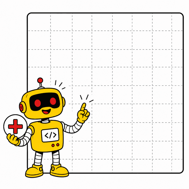 A friendly robot pointing at an empty form canvas