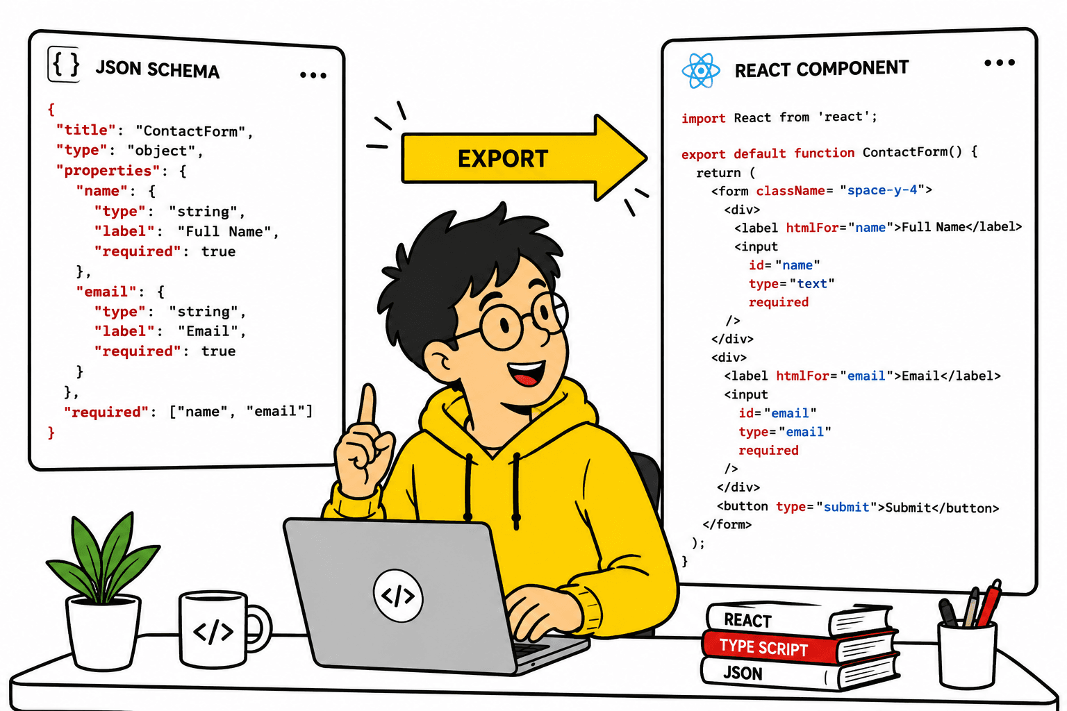 A JSON schema exporting into a React component